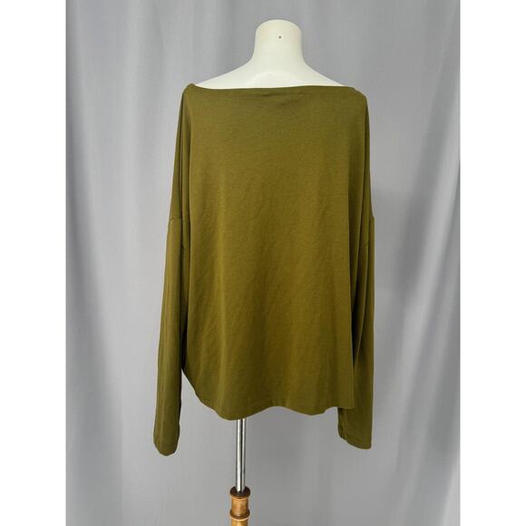 AllSaints Shirt Womens Medium Olive Green Boat Neck Oversized Drop Shoulder Boho - Picture 4 of 12